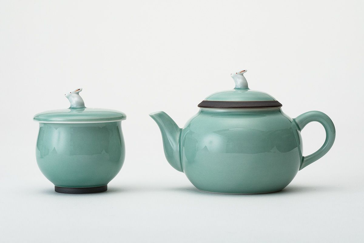 深川製磁 黄地うさぎ 茶碗 湯呑 百年庵 煎茶碗 カップ 小鉢 兎 茶器 