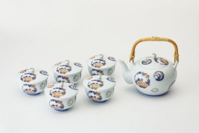 染錦花丸紋　土瓶茶器揃