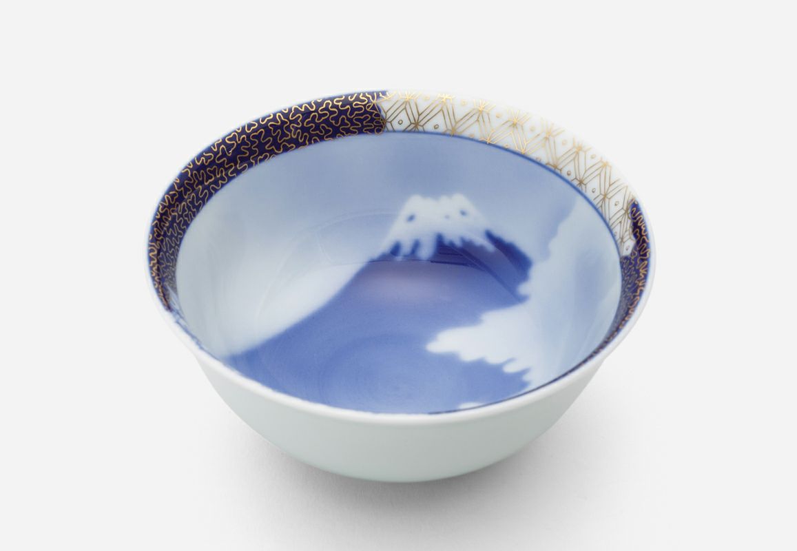 深川製磁 蓋付き茶碗(富士山) HI-232 古物品 明治・大正時代物 蓋付き碗 深川製磁 裏印 【富士