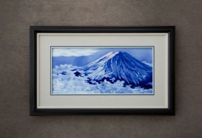 深川製磁 陶額 陶板画 赤富士 富士山 宮内庁御用達 超人気 - 工芸品