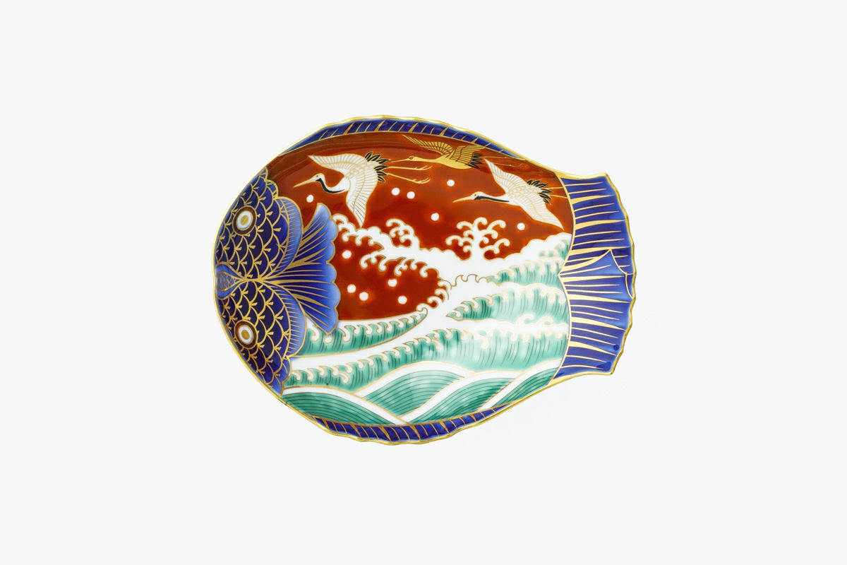深川製磁 染錦手波鶴紋 魚型皿（小） ２枚 - 食器