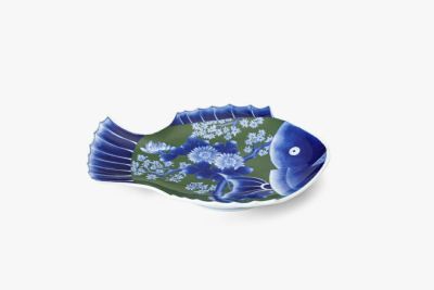 染付菊絵　魚型皿