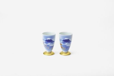 富士に金彩　組酒杯
