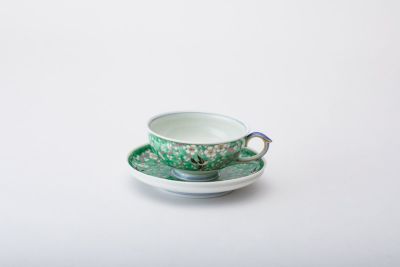梅小鳥外濃（緑）　紅茶碗皿