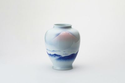 有田焼 深川製磁 花瓶 赤富士 香山型平8号 花生 官窯染付花瓶 