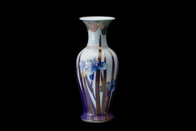 染錦花菖蒲絵　明治型１３号花生