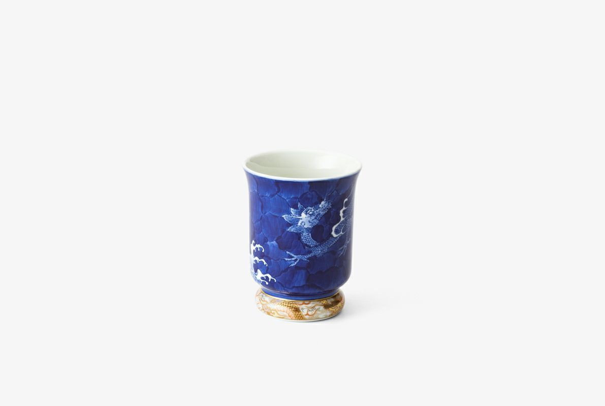 茶碗とおまとめ　　　　　　深川製磁　龍　ドラゴン　染付　金彩　手付花瓶　八角九谷焼