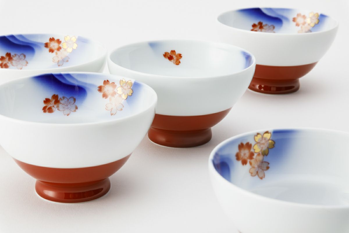 深川製磁　花は桜　瓢型仙茶碗揃