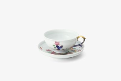 染錦絢爛草花絵　紅茶碗皿
