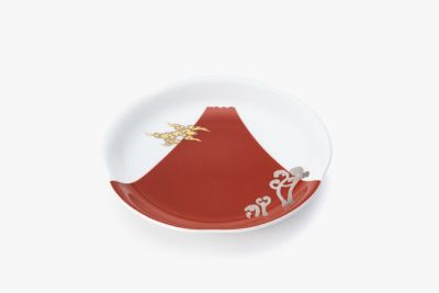 赤富士白金蕨　5寸皿