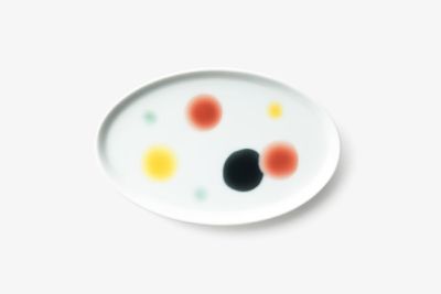 やわらぎ色　やわらぎ水玉　楕円小皿白