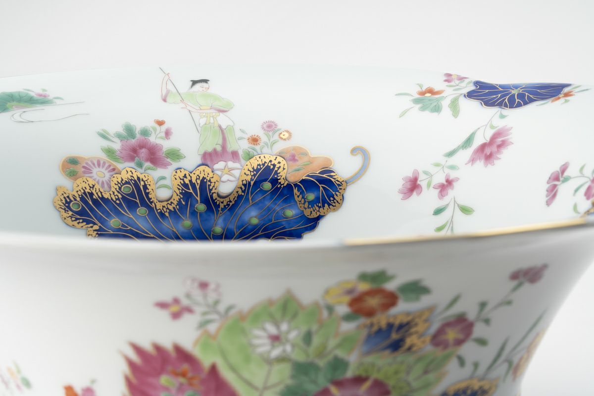 深川製磁 深川製 花瓶 染錦絢爛草花絵 花器 フラワーベース 深川製磁 深川製 花瓶 染錦絢爛草花絵 花器 フラワーベース 染錦絢爛