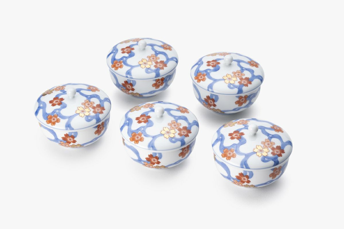 ○未使用 深川製磁 寿赤絵 茶器揃 茶器＆湯呑み5客 セット 